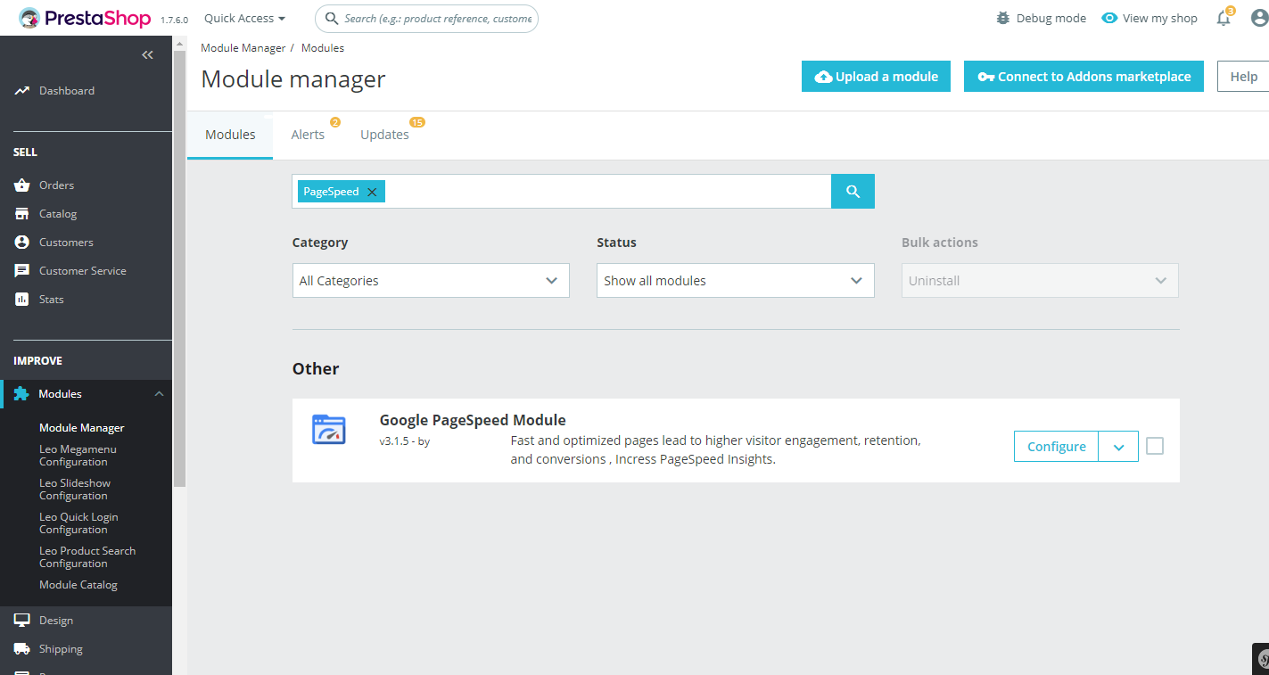 Install PrestaShop PageSpeed Insight Module