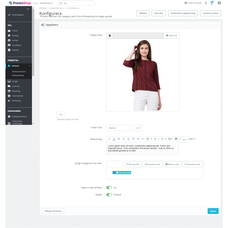 Product Banners with Form Prestashop & Upload Image